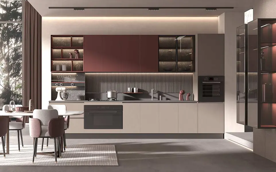Modern Greige and Dark Red Kitchen Cabinets BLCC23001 Modern Greige and Dark Red Kitchen Cabinets BLCC23001