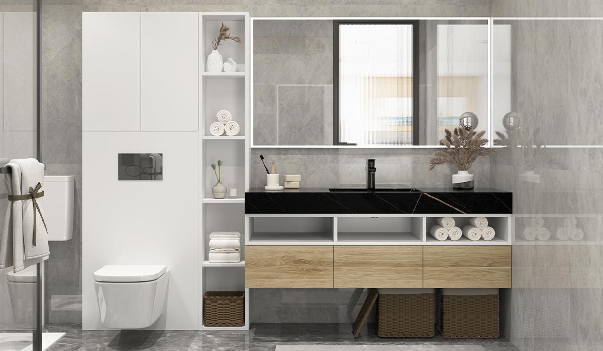 Custom Bathroom Vanity with Tall Side Cabinet OBV22-CE Custom Bathroom Vanity with Tall Side Cabinet OBV22-CE