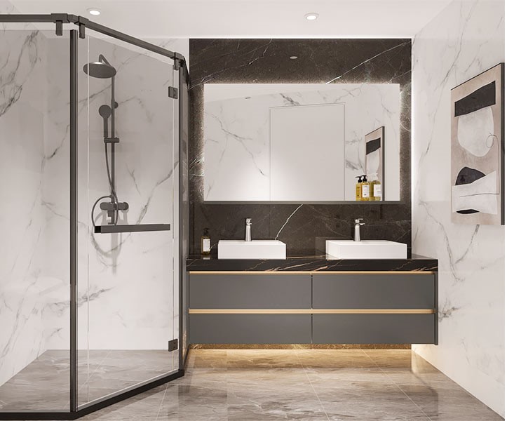 مغسلة حمام باللون الرمادي مع سطح أسود OBV22-TR مغسلة حمام باللون الرمادي مع سطح أسود OBV22-TR