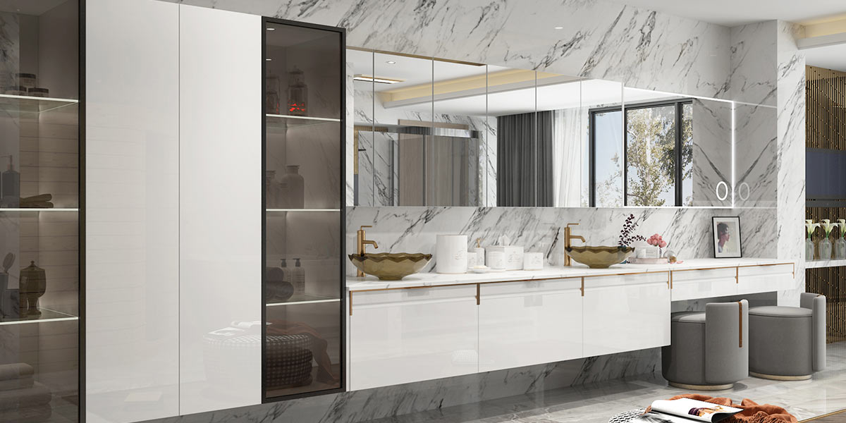 Large Bathroom Vanity With Makeup Table OBV22-DR Large Bathroom Vanity With Makeup Table OBV22-DR