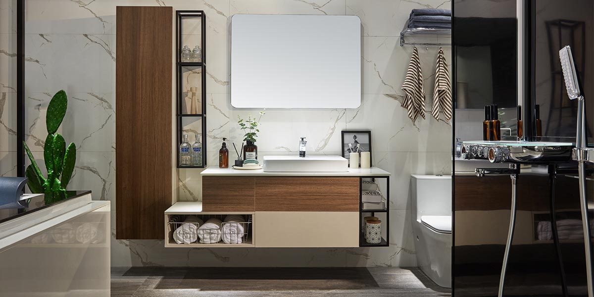 Bathroom Vanity Cabinets Beige and Wood Grain OBV21-004 Bathroom Vanity Cabinets Beige and Wood Grain OBV21-004