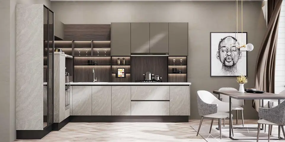 Gray Kitchen Cabinet with Laminate and Melamine Door 