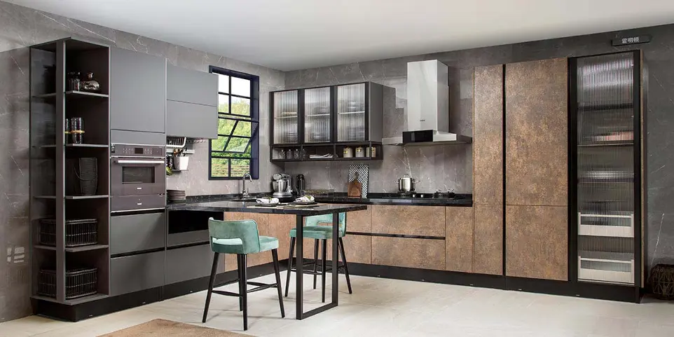 MFC Kitchen Cabinets Set in Rusty Brass Color