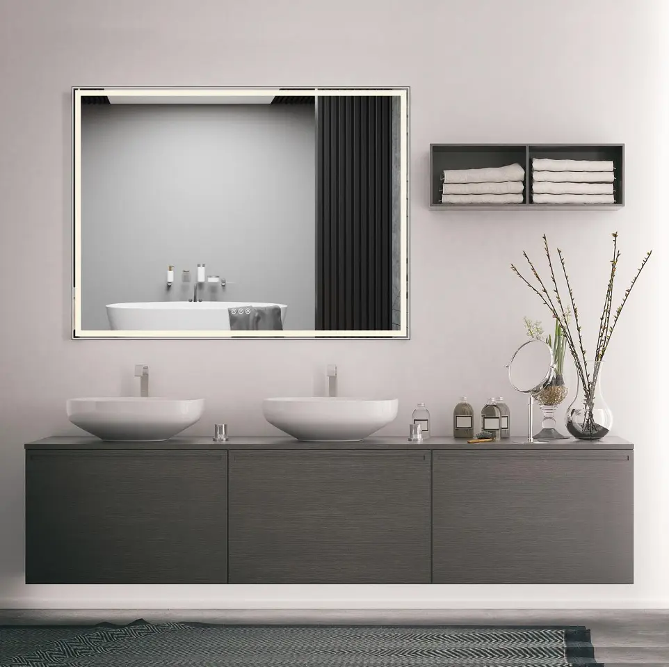 LED Framed Rectangular Mirrors with Sandblasted Border LED Framed Rectangular Mirrors with Sandblasted Border