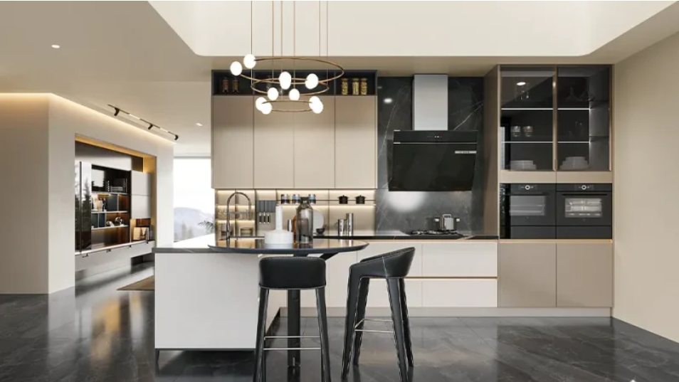 خزائن المطبخ الفاخرة ذات اللونين مع تشطيب طلاء – OBK24L04 خزائن المطبخ الفاخرة ذات اللونين مع تشطيب طلاء – OBK24L04