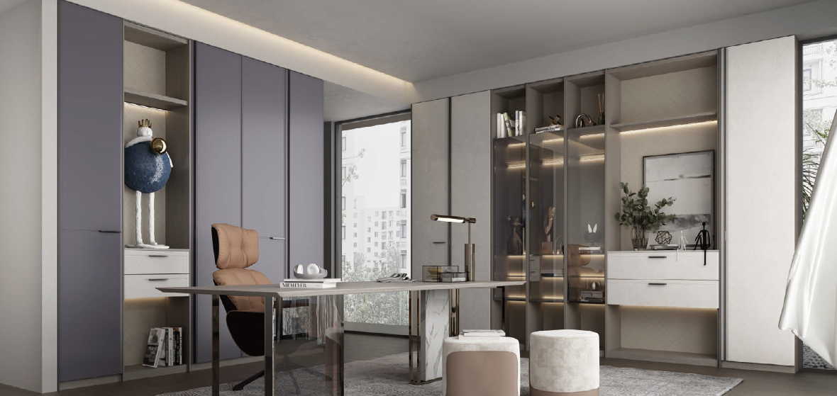 غرفة المكتب بلون الارجواني و البيج غرفة المكتب بلون الارجواني و البيج