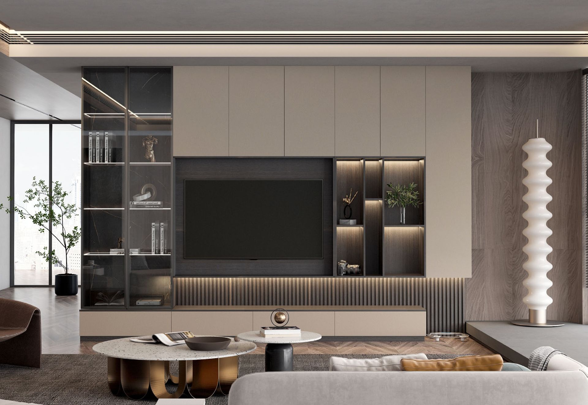 غرفة معيشة بلون البيج و الأسود غرفة معيشة بلون البيج و الأسود