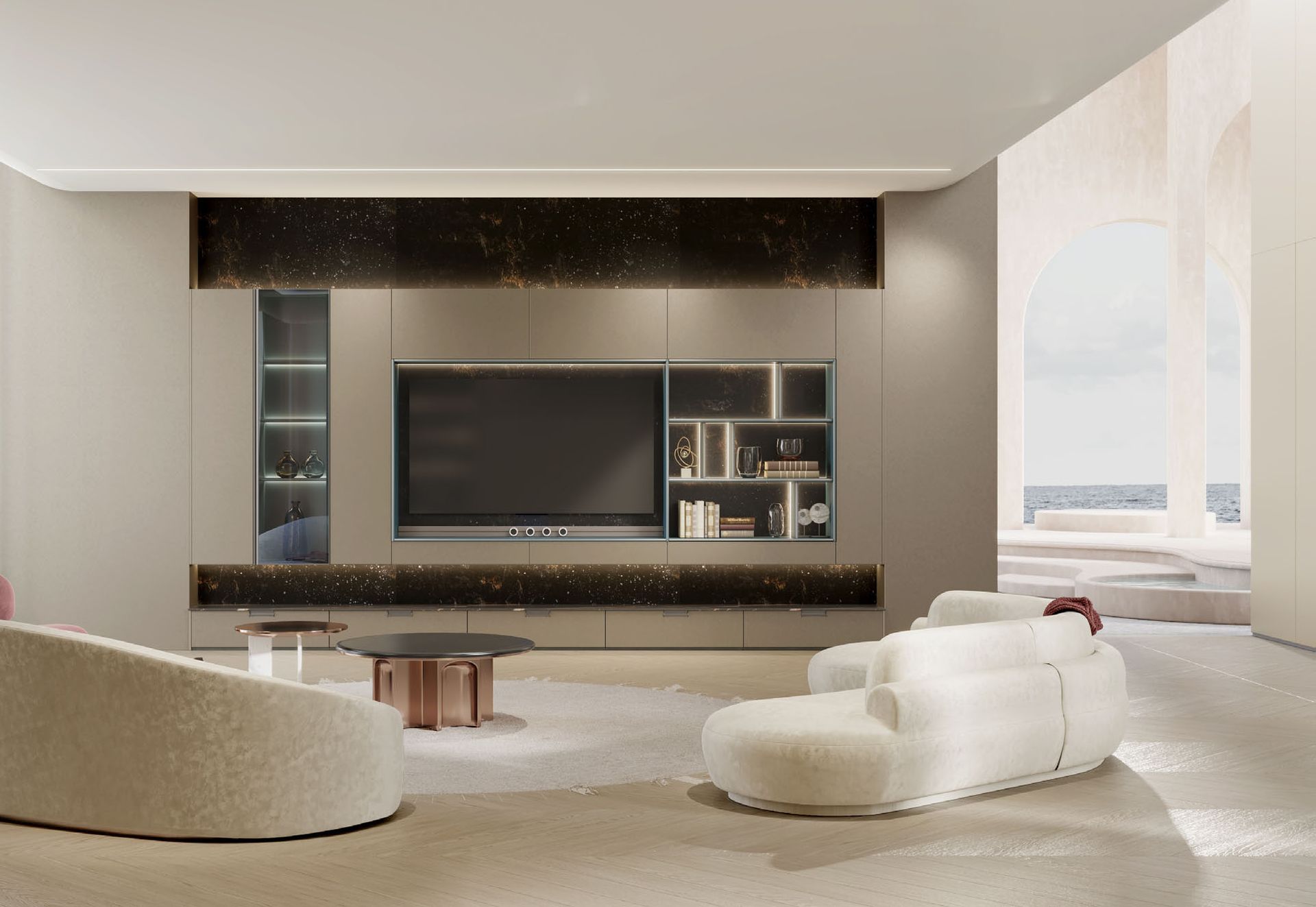 غرفة معيشة بلون البني الفاتح غرفة معيشة بلون البني الفاتح