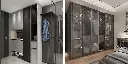 Gray Wood Fitted Wardrobe with Glass Doors OBW21-008