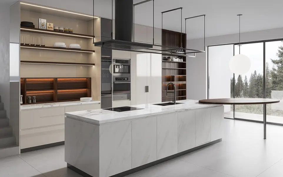 Cream Kitchen Cabinets with White Island OBK23-L05
