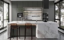 Charcoal Grey Kitchen Cabinets with White Island OBK22-PVC02
