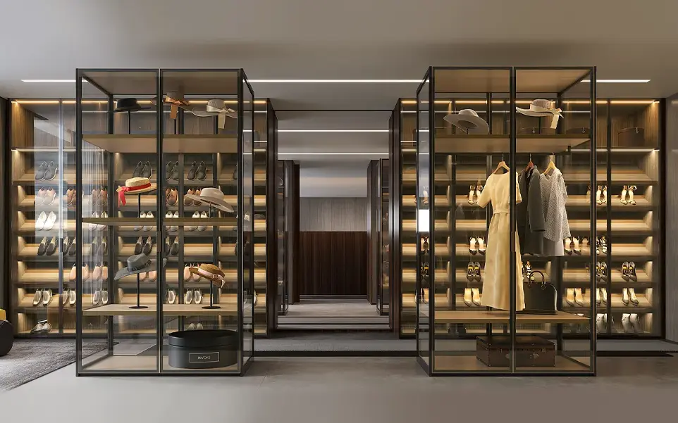 Modern Luxury Closet in Dark Grey and Dark Wood OBW23-L07