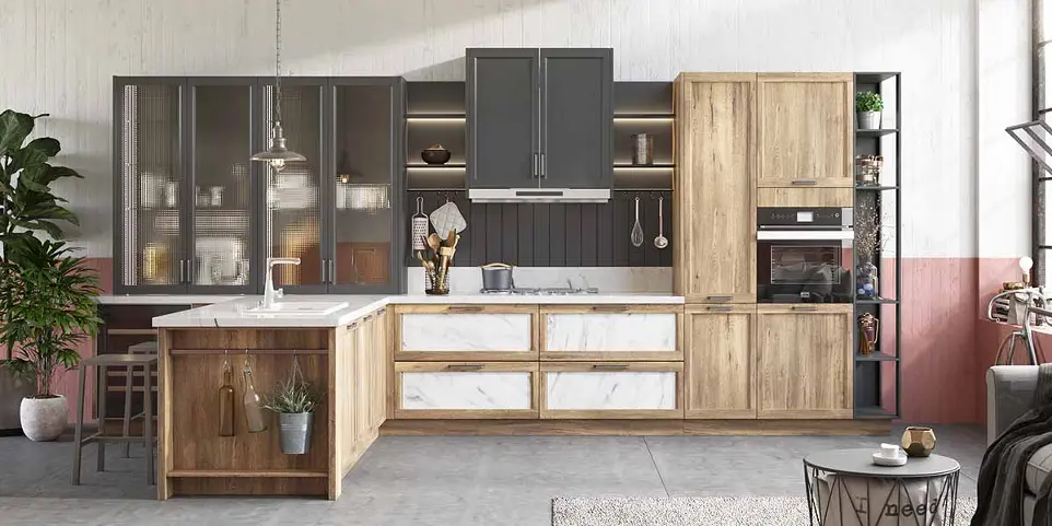 Thermofoil Wood Kitchen Cabinet in T Shape OBK21-028