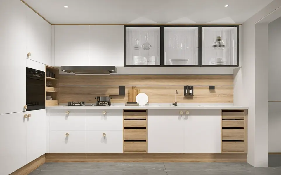 White And Wood Two-Tone Modern Style Kitchen Cabinet – OBK24L02