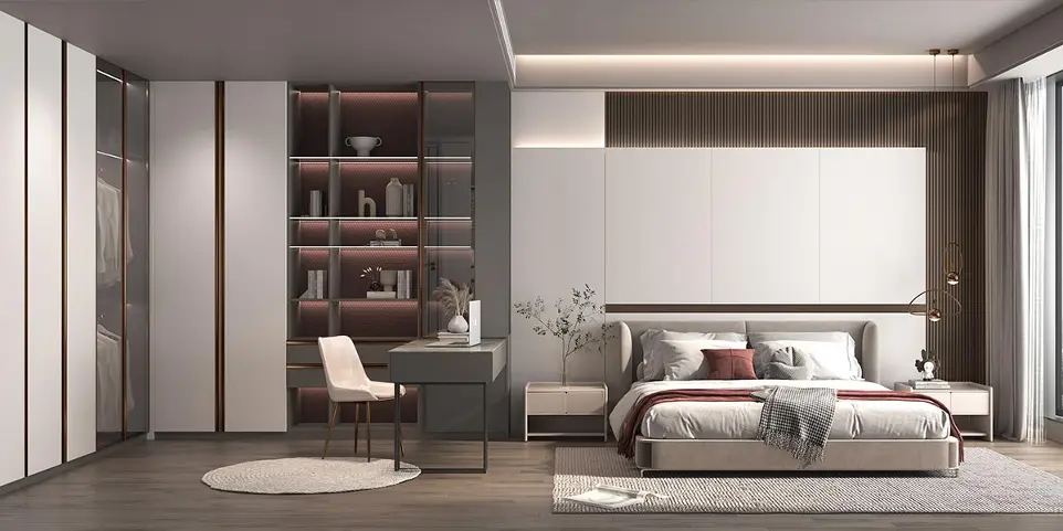 Fitted L Shaped Wardrobe with Desk OBW22-L03