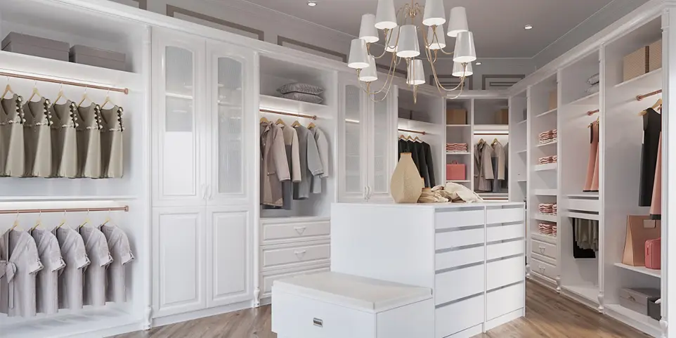 Custom White Open Walk in Closet Design OBW22-001