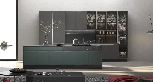 [BLCC22304A] Innovative Dark Grey and Green Kitchen Idea BLCC22304A