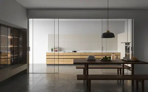 [OBK23-L09] Beige and Wood Warm Minimalist Kitchen Cabinets OBK23-L09