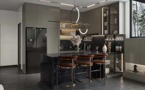 [OBK22-L24] Dovetail Gray Cabinets Peninsula Kitchen OBK22-L24
