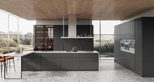 [OBK22-Moher] Medium Grey Lacquer Modern Kitchen Cabinets OBK22-Moher