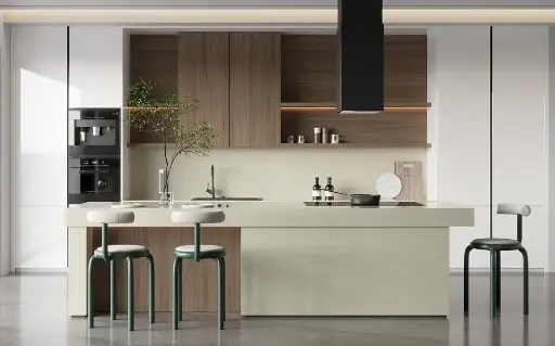 [OBK22-L25] White and Timber Kitchen Warm Minimalist Design OBK22-L25