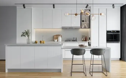 [OBK22-L22] Minimalist Shiny White Kitchen Cabinets with Island OBK22-L22