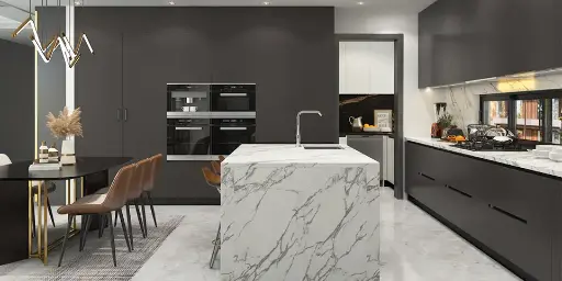[OBK22-L11] Dark Grey Kitchen Cabinets with White Countertops OBK22-L11