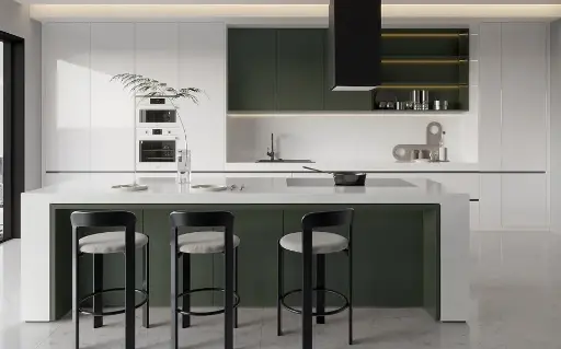 [OBK22-L28] Green and White Flat Front Kitchen Cabinets OBK22-L28