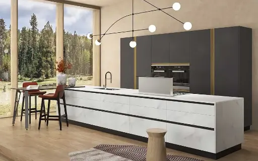 [OBK22-L20] Modern Galley Kitchen in Grey and White OBK22-L20