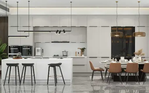 [OBK22-L20A] Light Grey Kitchen With Black Hardware OBK22-L20
