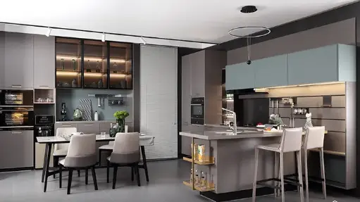 [BLCC21217] Gray Blue Simple PVC Kitchen Design BLCC21217