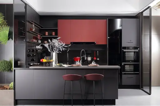 [BLCC20024] Gray and Red Matte Lacquer Kitchen Furniture BLCC20024