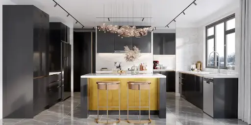 [OBK22-L09] Modern Kitchen Dark Cabinets with Island OBK22-L09