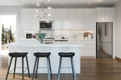 [OBK22-L13] All White Kitchen Cabinets with Island OBK22-L13