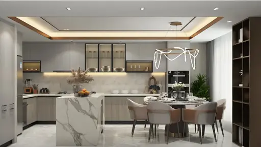 [OBK22-L08] Mindful Gray Kitchen Cabinets with Island OBK22-L08