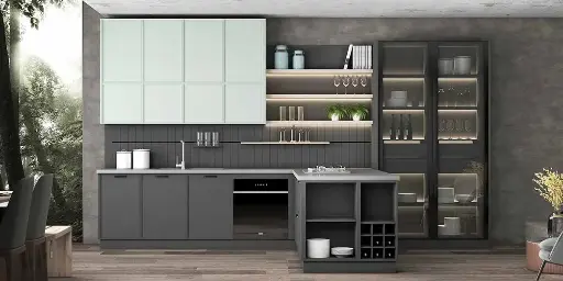 [OBK21-011] PVC Kitchen Cabinets in Gray and Green OBK21-011