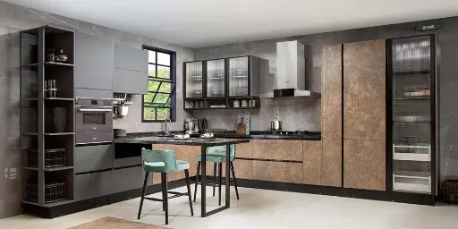 [OBK21-007] MFC Kitchen Cabinets Set in Rusty Brass Color OBK21-007