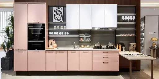 [OBK21-006] Pink and White PVC Kitchen Cabinets OBK21-006
