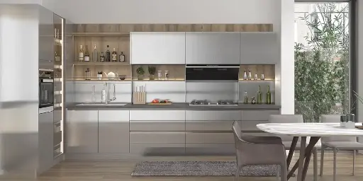 [OBK21-016] Contemporary Silver Metal PET Kitchen Cabinets OBK21-016
