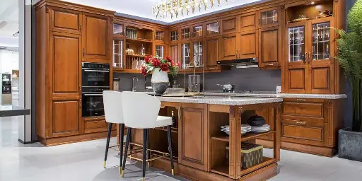 [OBK21-029] Solid Wood Kitchen Cabinets with Island OBK21-029