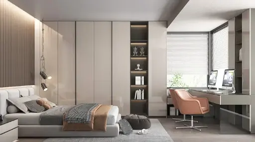 [OBW22-L02] Inbuilt Glossy White Wardrobe with Drawers OBW22-L02