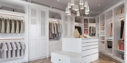 [OBW22-001] Custom White Open Walk in Closet Design OBW22-001