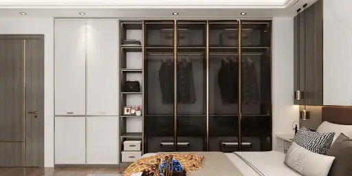 [OBW21-001] Modern PVC L-Shaped Wardrobe with Dressing Table OBW21-001