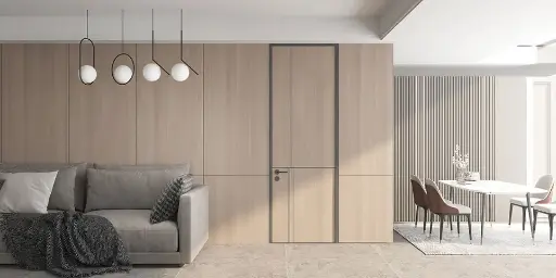 Ceiling-Height Wooden Door in Yellow Oak PVC Finish YDG157D